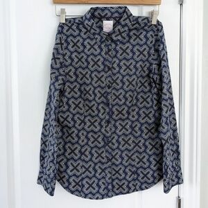 Brooks Brothers casual abstract graphic print navy blue button down @y